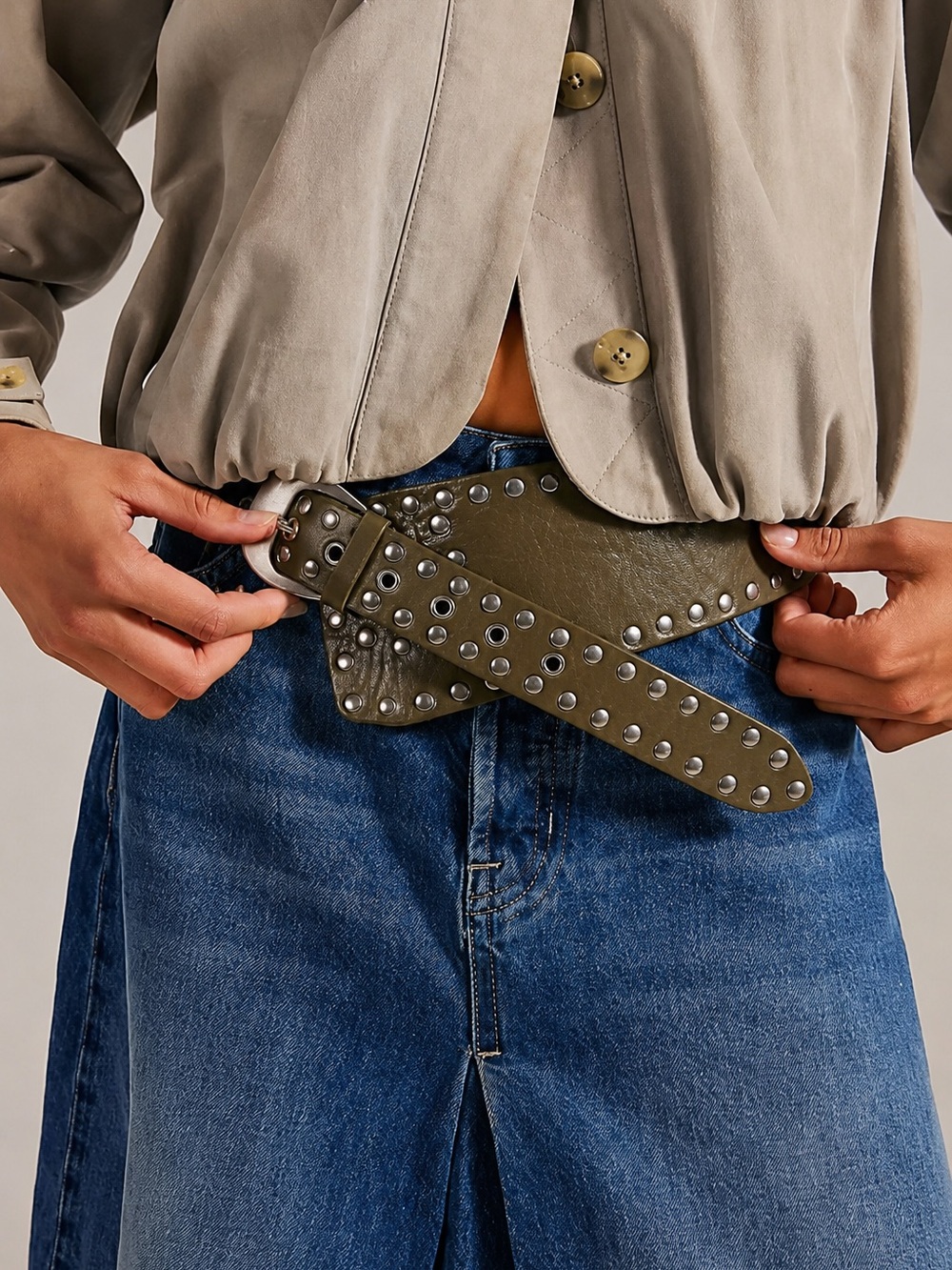 New Free People Jagger Hip Belt Pesto Green